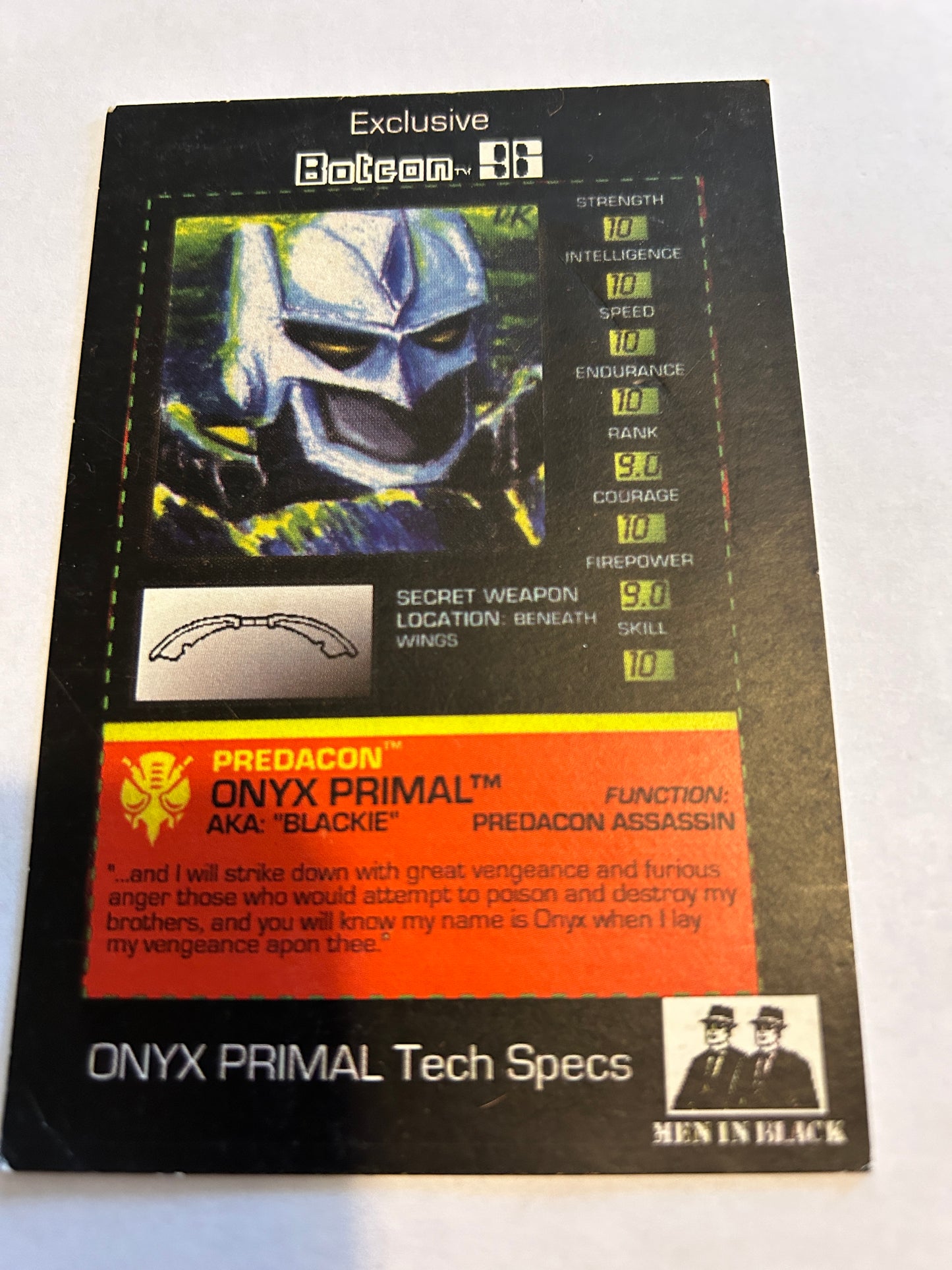 TF Botcon / TFCC 1996 Onyx Primal tech spec card