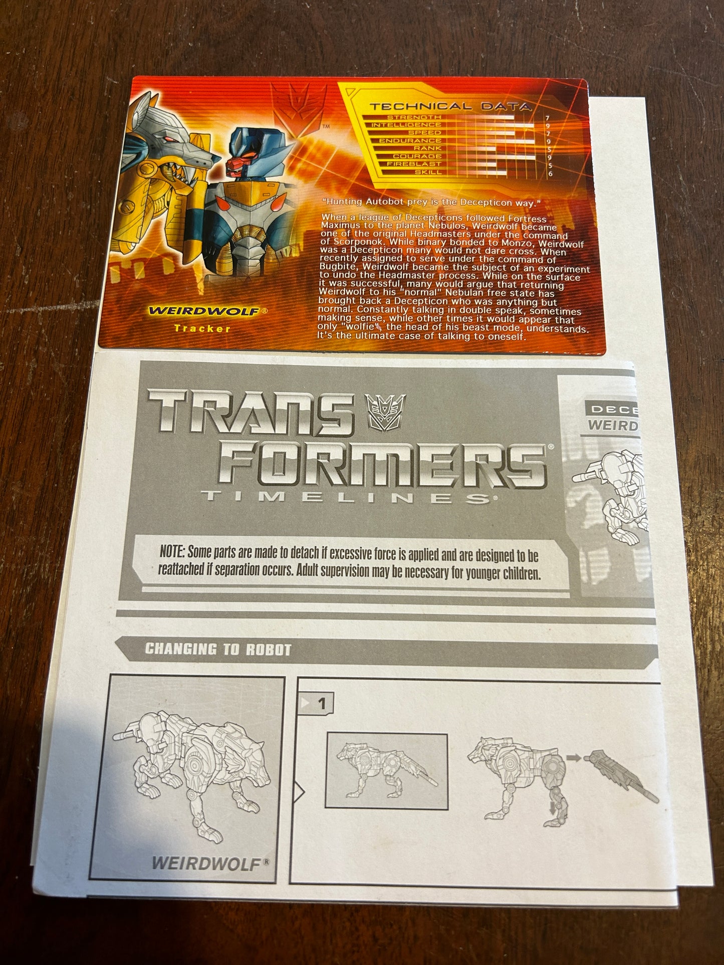 TF Botcon / TFCC 2007 Weirdwolf paperwork
