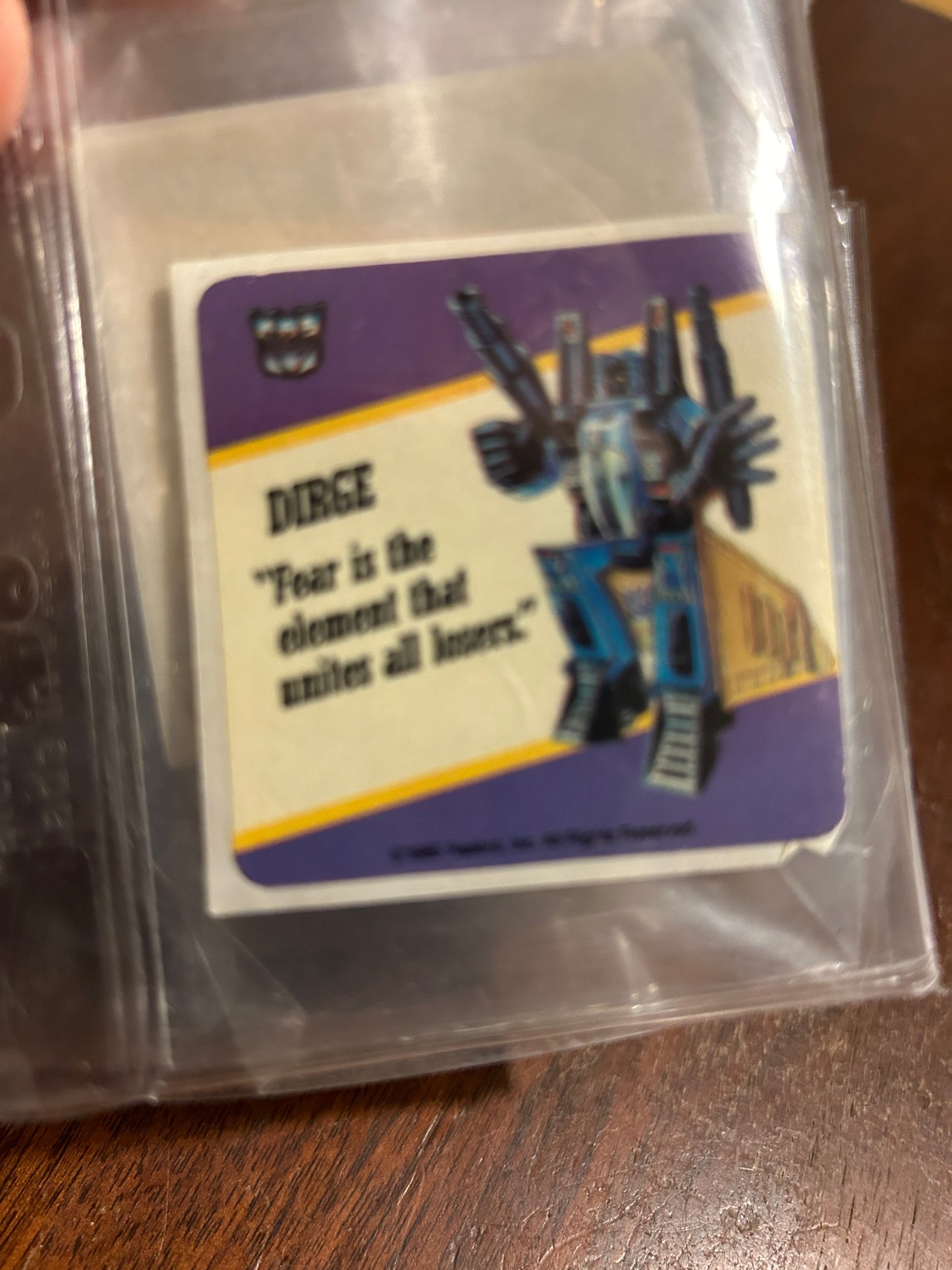 TF G1 Milton Bradley Action Card Sticker - Dirge