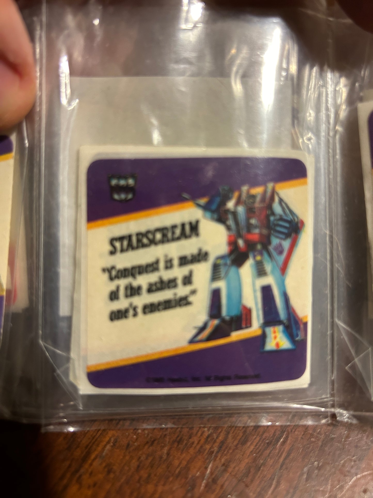 TF G1 Milton Bradley Action Card Sticker - Starscream