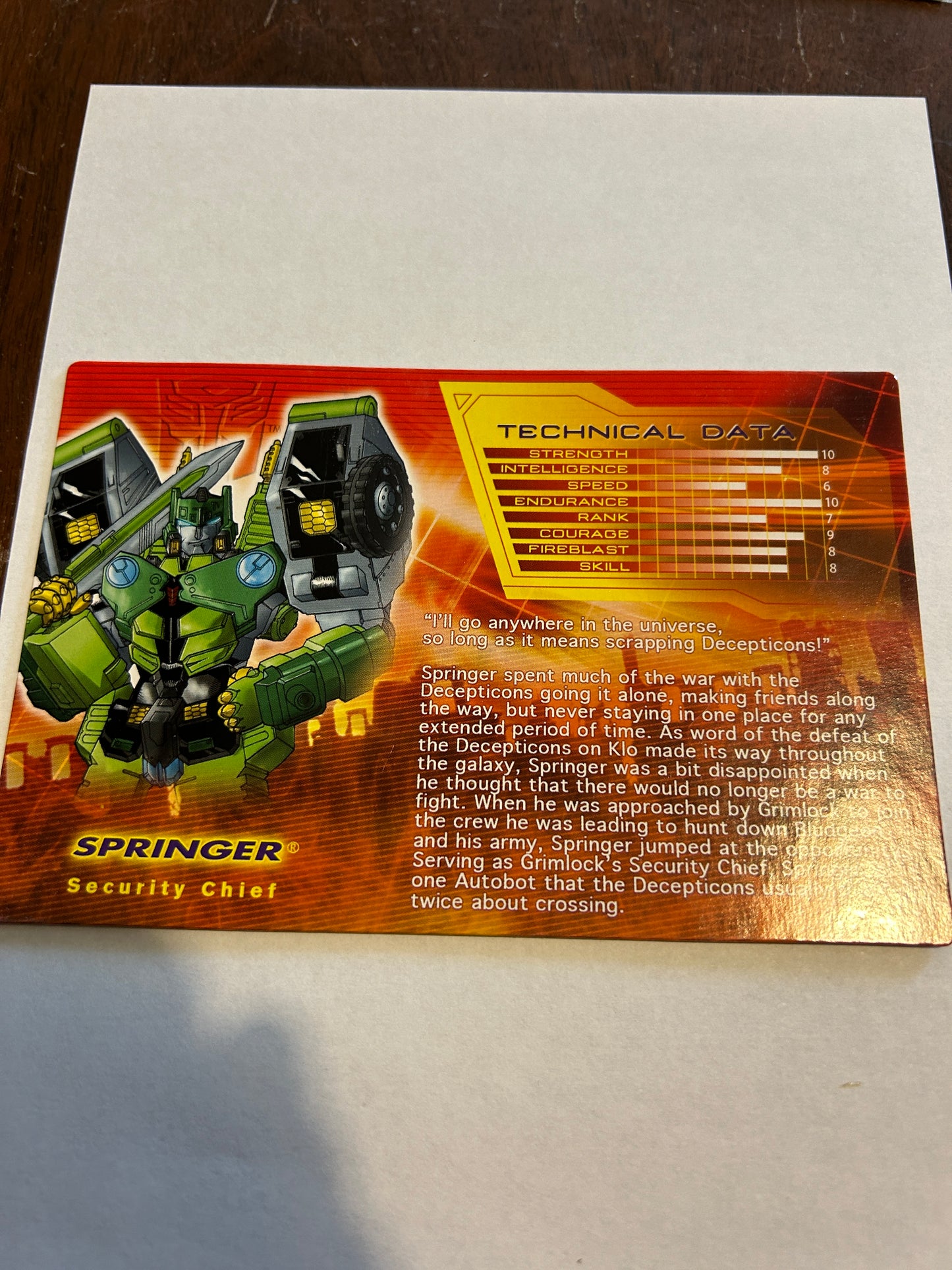 Botcon  / TFCC 2007 Springer tech spec card