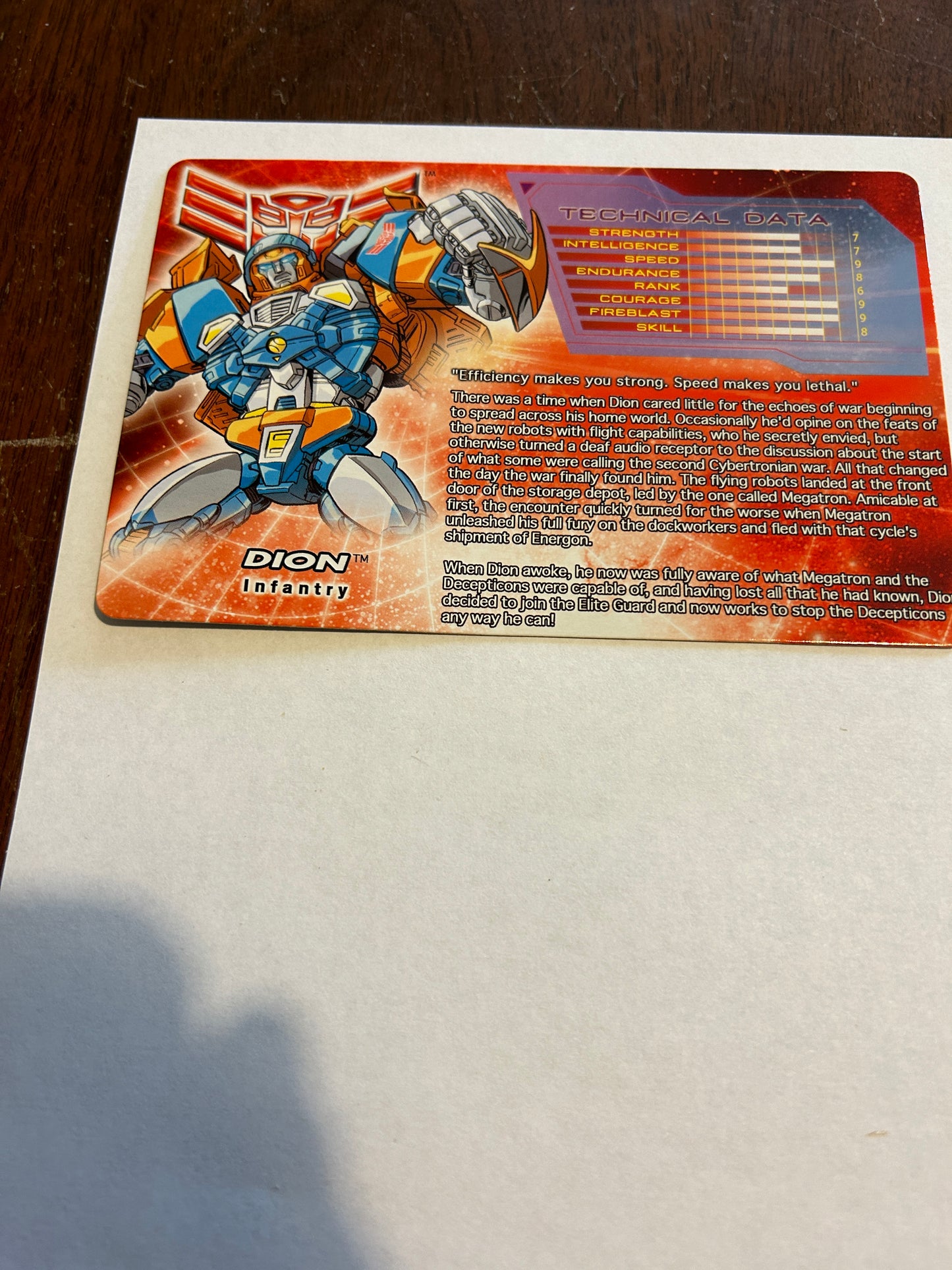 Botcon / TFCC tech spec card - 2010 Dion