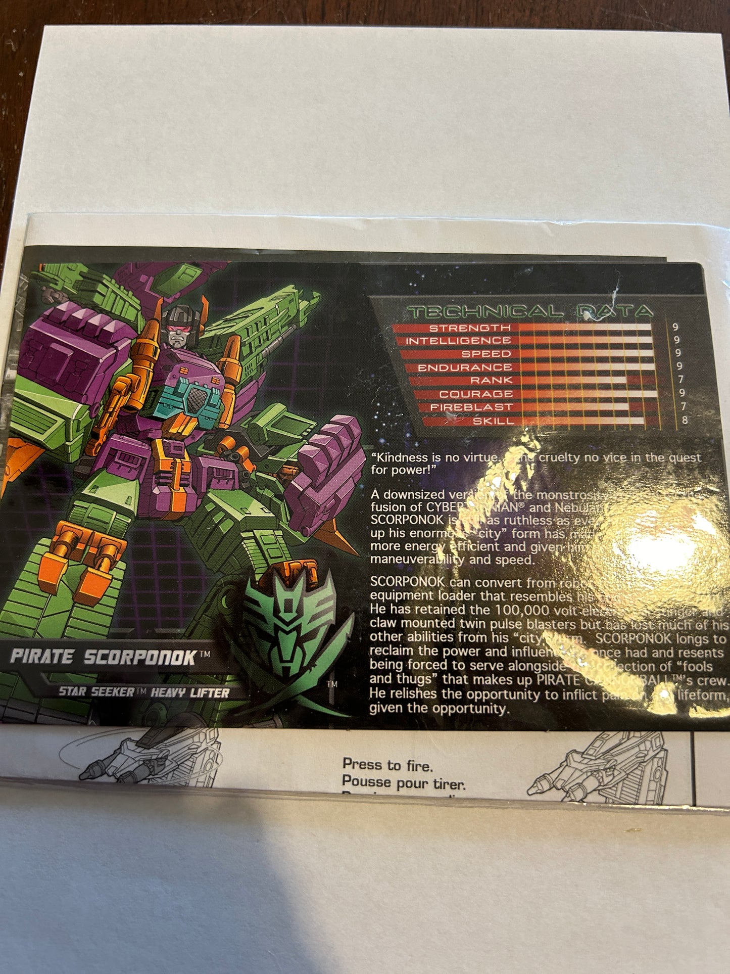 Botcon  / TFCC 2014 Scorponok paperwork